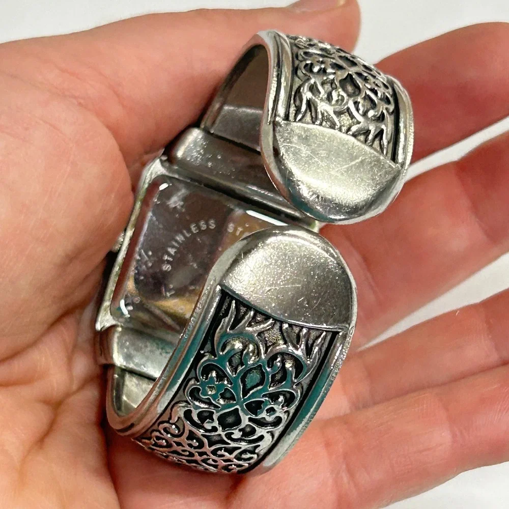 Boho Cuff Watch Filigree Ornate Band OS‎ Silver Tone Whimsigoth Goth Aesthetic